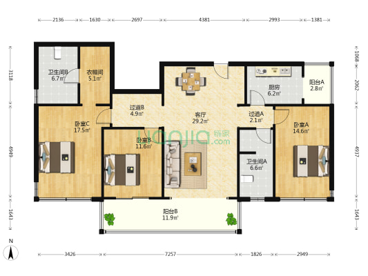 中粮武侯瑞府 3室1厅2卫 141平方