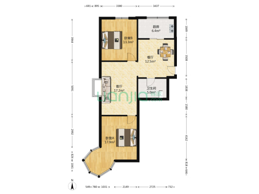 绿景逸苑 2室2厅1卫 99平方