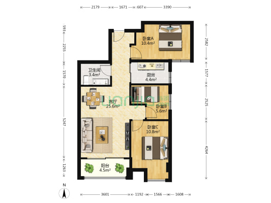 中澳城二期 3室1厅1卫 81平方