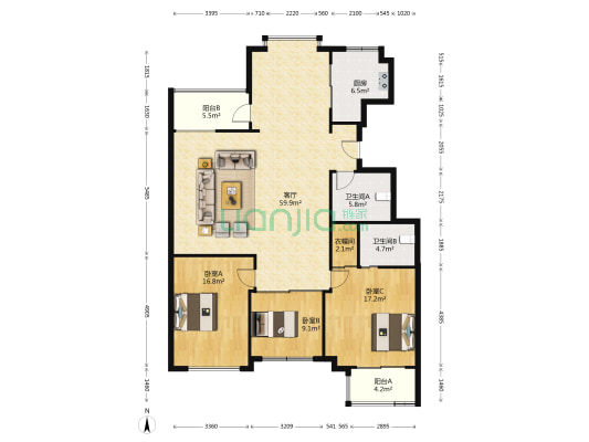 阳和小区东区 3室1厅2卫 160平方