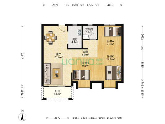 南益名悦华府 3室1厅1卫 94平方