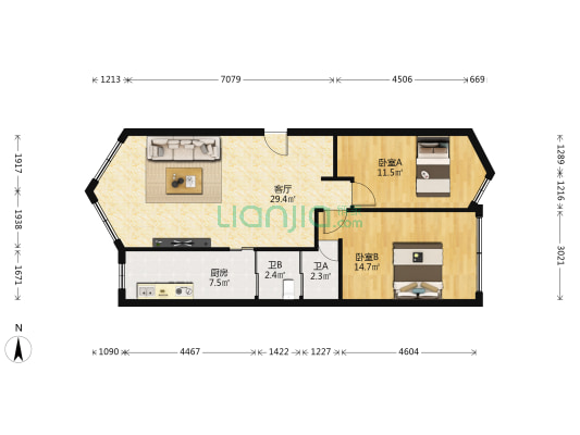平安宿舍 2室1厅2卫 81平方