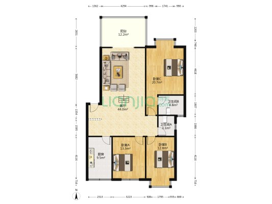 香榭丽花园 3室1厅2卫 143平方