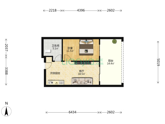 海棠·泰岳府 1室1厅1卫 61平方