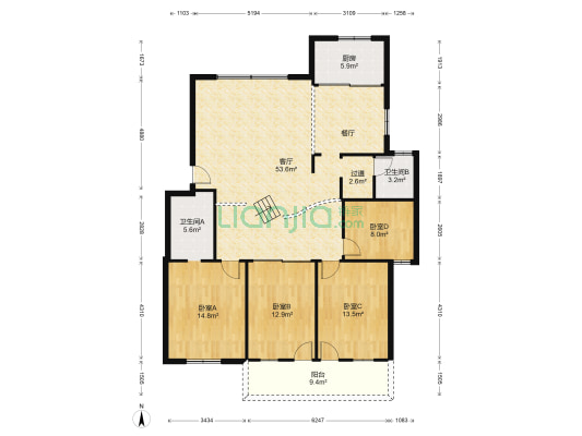 新达花园 4室1厅2卫 153平方