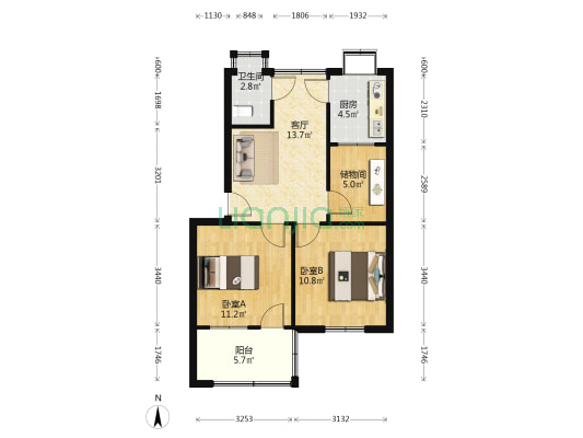 铁十一局家属院 2室1厅1卫 64平方