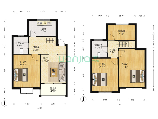 蓬曦园A4区 3室1厅2卫 110平方