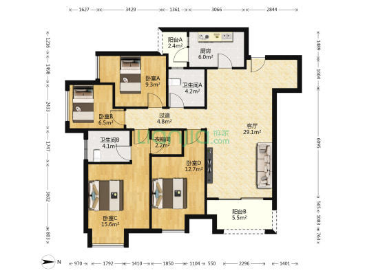 融汇半岛拾光公馆 4室1厅2卫 128平方