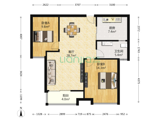 华润橡树湾 2室1厅1卫 85平方