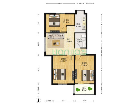 建京社区 3室1厅1卫 88平方