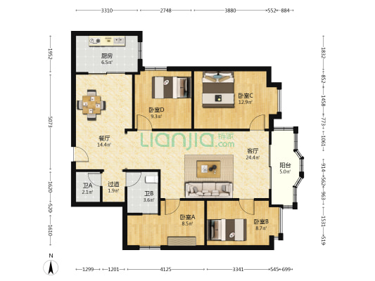 金门大厦 4室2厅2卫 135平方