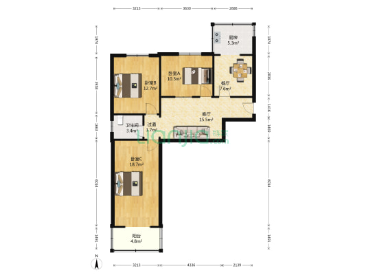 老干部王村宿舍 3室2厅1卫 91平方