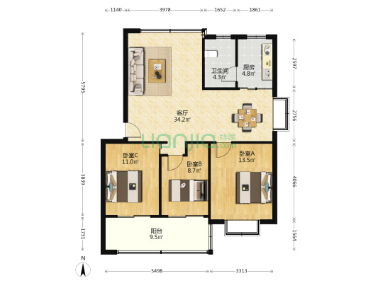 泉水塘小区 3室1厅1卫 94平方