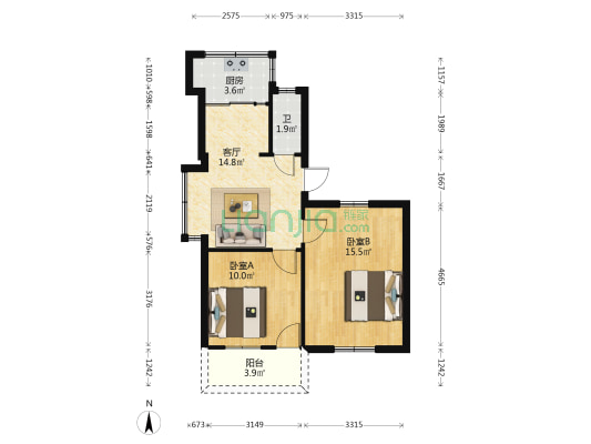 海员新村 2室1厅1卫 55平方