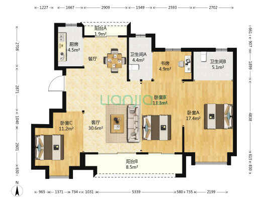 泊江府 4室1厅2卫 125平方