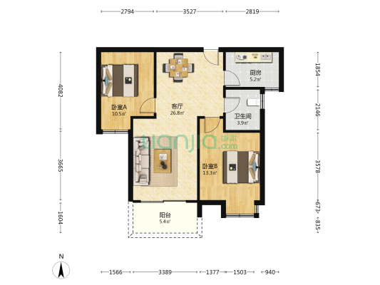 沧浪雅苑 2室1厅1卫 86平方