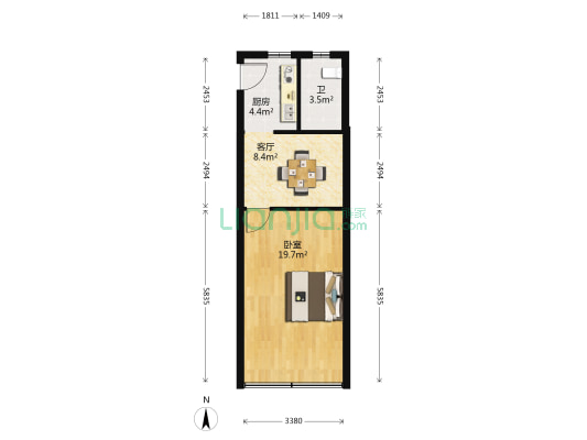 密山二村 1室1厅1卫 44平方