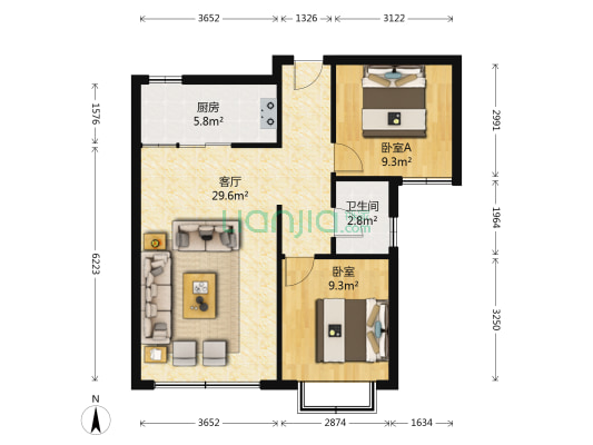 兰石豪布斯卡澜园 2室1厅1卫 90平方