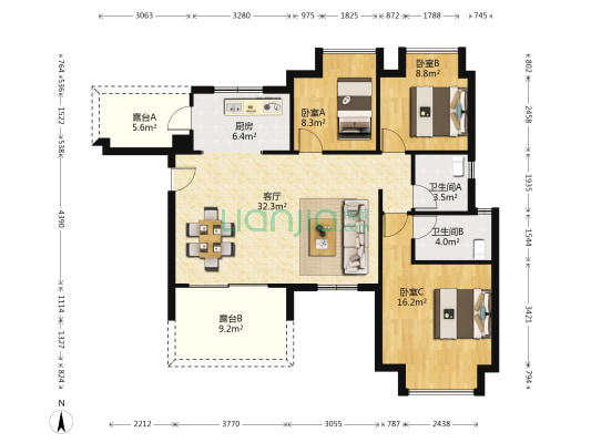 龙湖千山新屿悦汐 3室1厅2卫 99平方