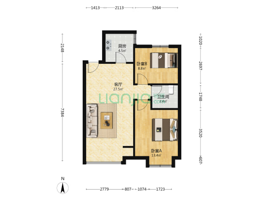 天音苑 2室1厅1卫 87平方