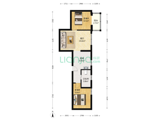 西豪逸景 2室1厅1卫 69平方