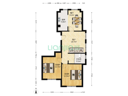 万盛理想国红堡 2室2厅1卫 88平方