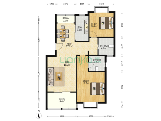 迎春新苑 2室2厅2卫 106平方