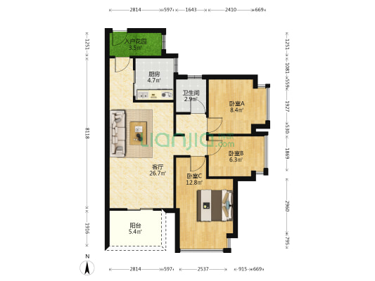 时代香海彼岸3期 3室1厅1卫 89平方