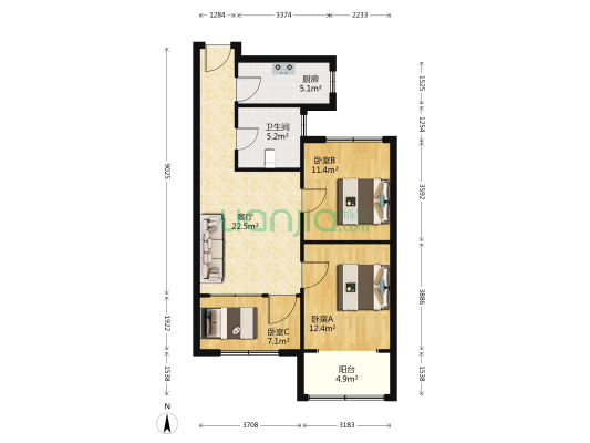 渤海尚都 3室1厅1卫 98平方