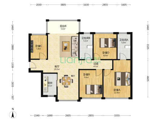 奥园天悦湾 4室1厅2卫 109平方
