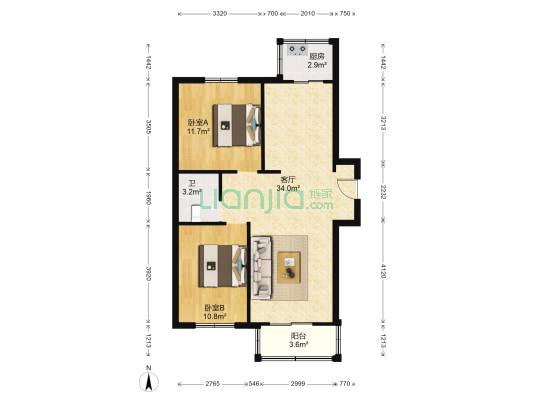 东港龙城南区 2室1厅1卫 94平方
