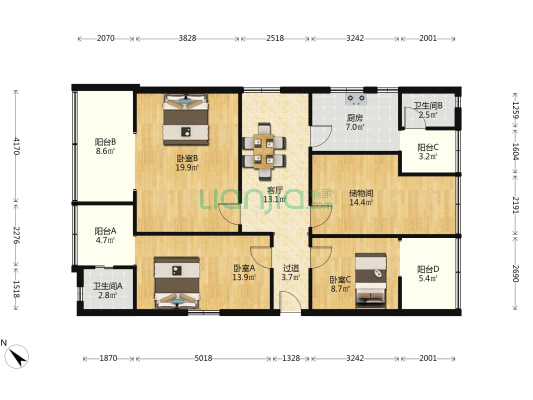 望平街120号 3室1厅2卫 145平方