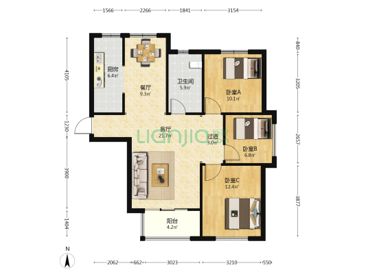 万融凯旋城 3室2厅1卫 111平方