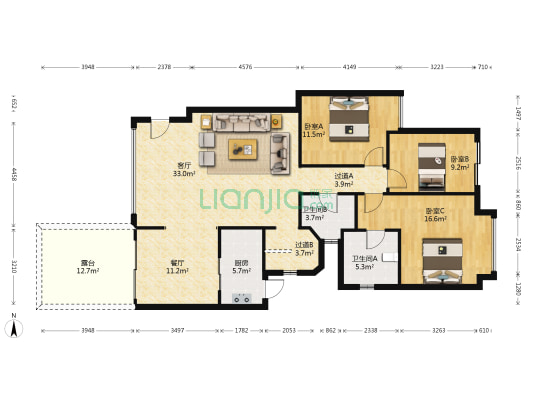 万科四季花城云竹轩 3室2厅2卫 119平方