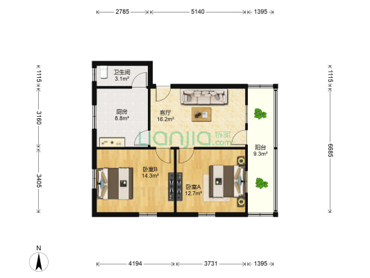 朱紫巷社区 2室1厅1卫 71平方
