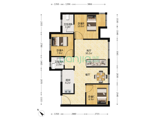 金府·名门 3室1厅2卫 78平方