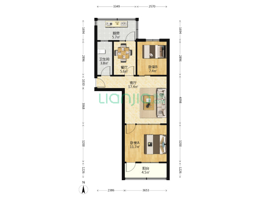 十一中宿舍 2室2厅1卫 68平方