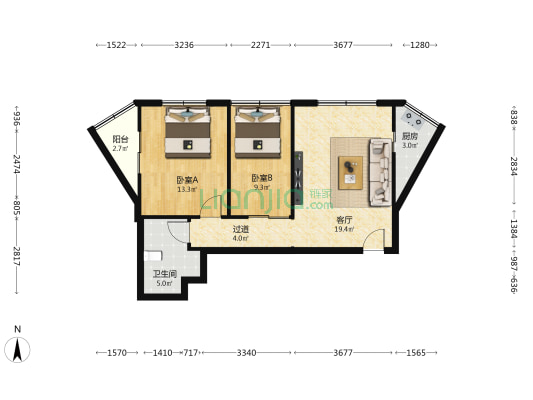 金泰大厦 2室1厅1卫 81平方