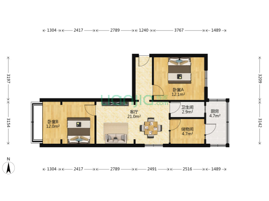 一只船小学家属院 2室1厅1卫 57平方