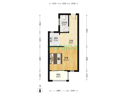 金地格林传奇 1室0厅1卫 53平方