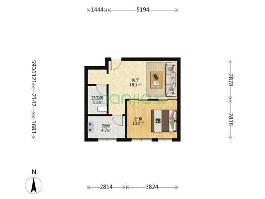 翔昆苑 1室1厅1卫 50平方