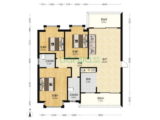 金河华庭 3室1厅2卫 115平方