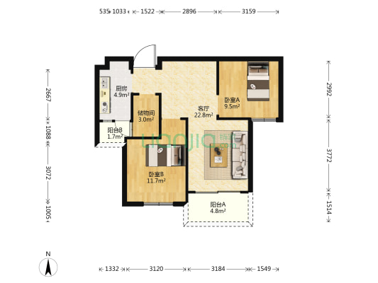 东泓福源国际 2室1厅0卫 82平方