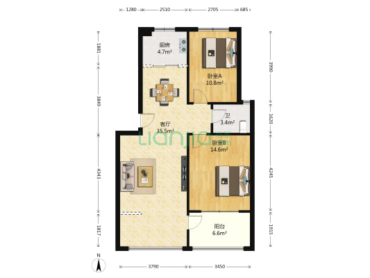 万豪天禧 2室1厅1卫 75平方