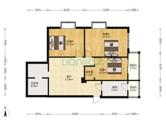 广林园小区 3室1厅1卫 131平方