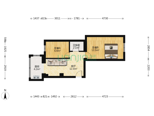 航道住宅小区 2室1厅1卫 49平方