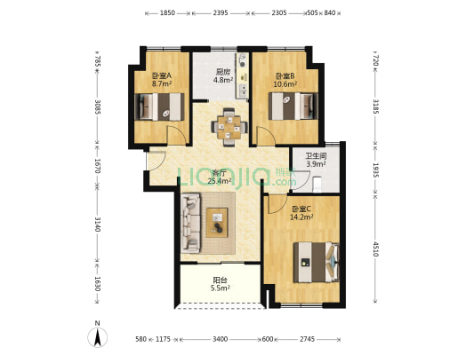 绿都澜湾樟园 3室1厅1卫 95平方