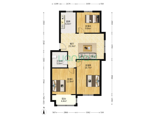 祥瑞苑 3室1厅1卫 100平方