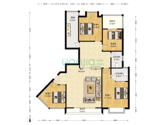 美林景园 4室1厅2卫 142平方