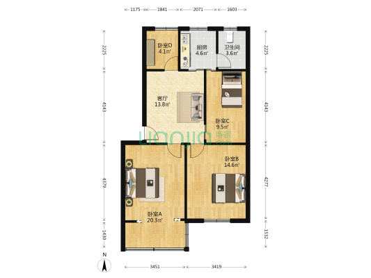 庙后张新村 4室1厅1卫 83平方